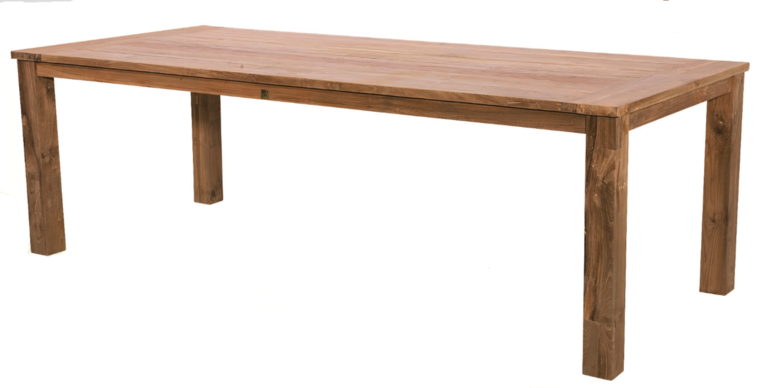 Tuintafel recycled teak met blokpoten, lengte 240 cm, breedte 100 cm, hoogte 76 cm
