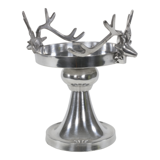 Deco schaal op voet Gaia aluminium met herten decoratie