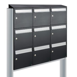 Allux Brievenbusunit Flow set vrijstaand 3-breed, 3-hoog - zwart