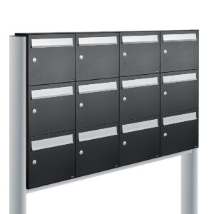 Allux Brievenbusunit Flow set vrijstaand 4-breed, 3-hoog - zwart