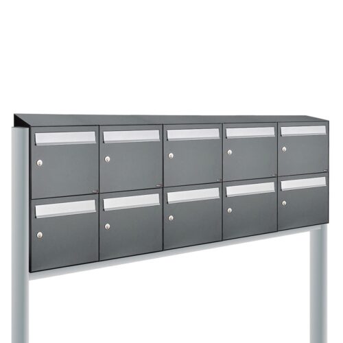 Allux Brievenbusunit Flow set vrijstaand 5-breed, 2-hoog - antraciet