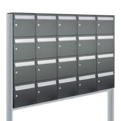 Allux Brievenbusunit Flow set vrijstaand 5-breed, 4-hoog - antraciet
