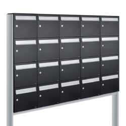 Allux Brievenbusunit Flow set vrijstaand 5-breed, 4-hoog - zwart