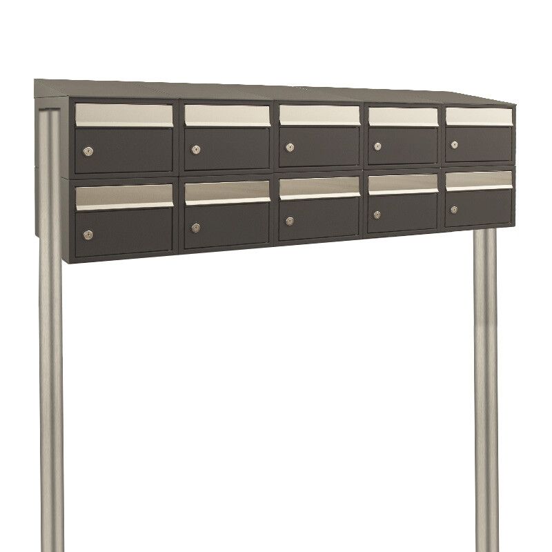 Allux Brievenbusunit Brickset met statief 5-breed 2-hoog met dak - antraciet