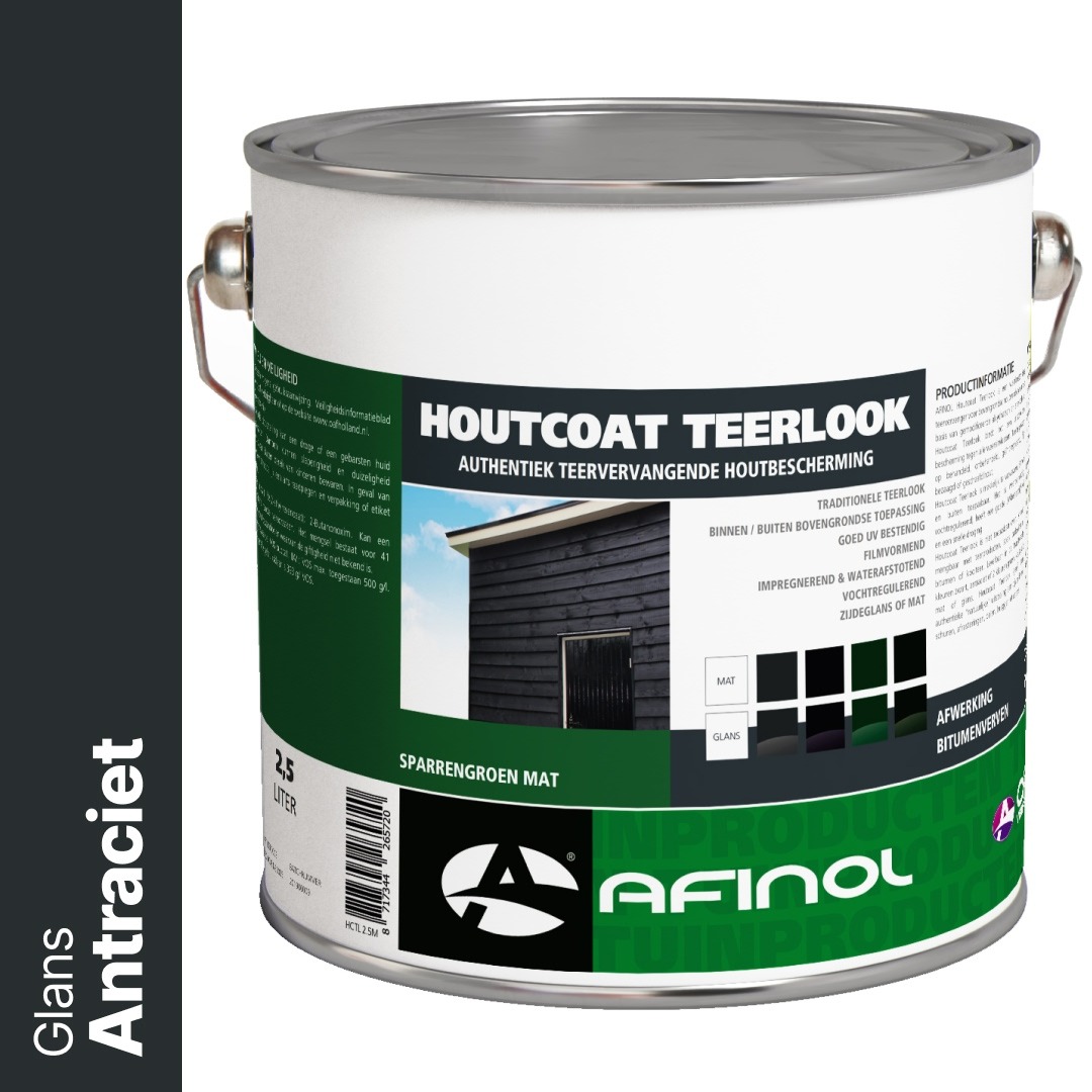 Afinol Houtcoat Teerlook Glans Antraciet 2,5 liter