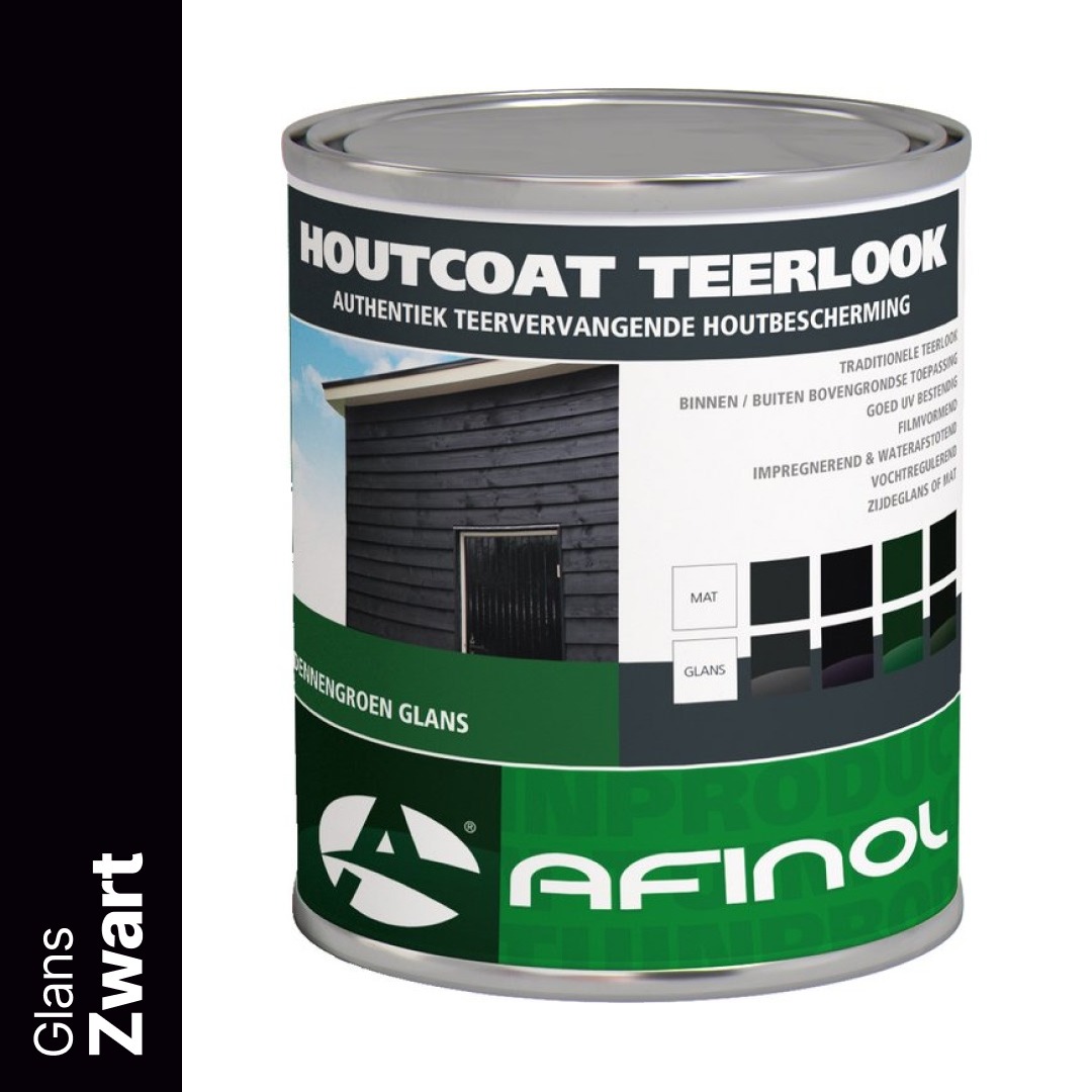 Afinol Houtcoat Teerlook Glans Zwart 750 ml