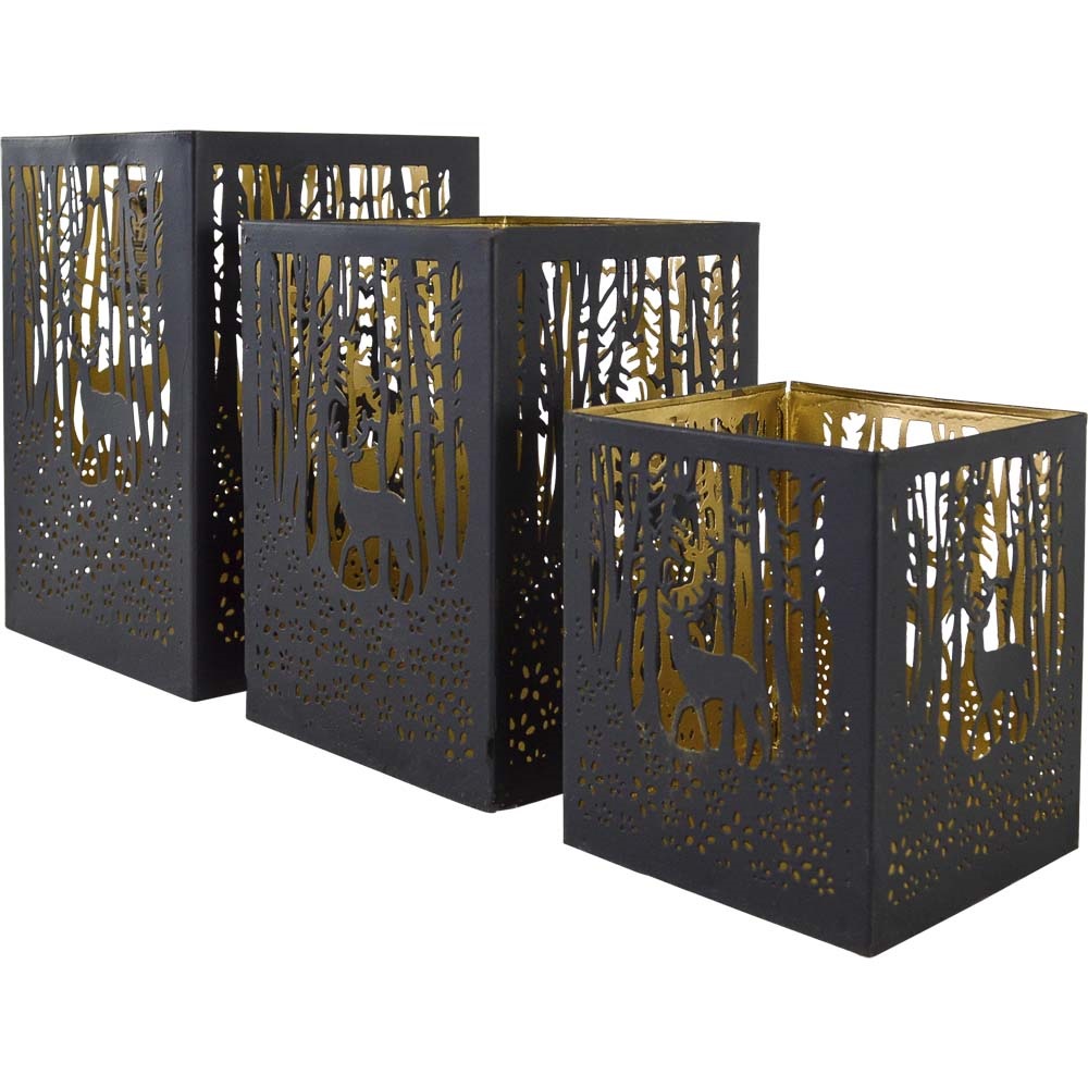 Windlicht A zwart/goud Set van 3 stuks - Afbeelding 2