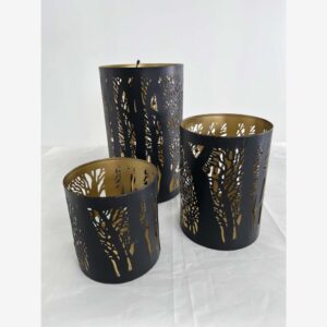 Windlicht B zwart/goud Set van 3 stuks