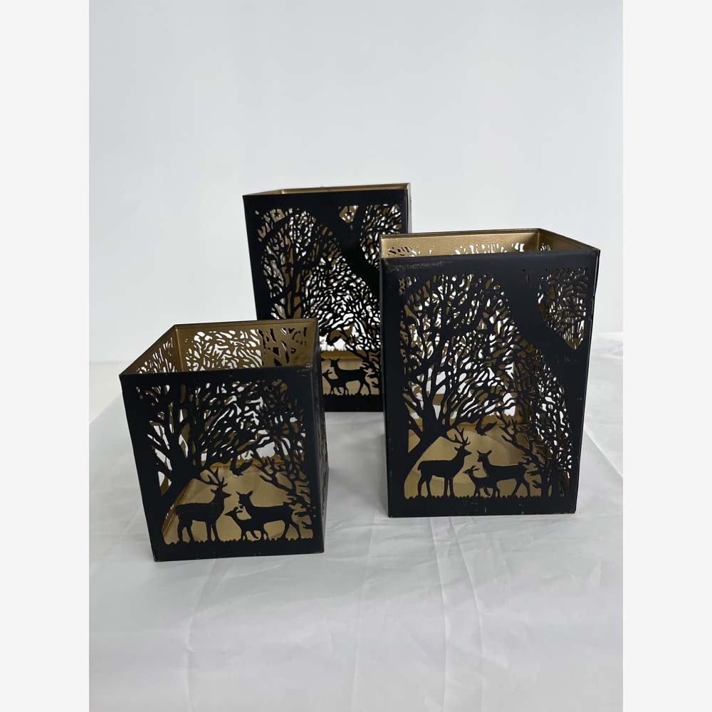 Windlicht C zwart/goud Set van 3 stuks