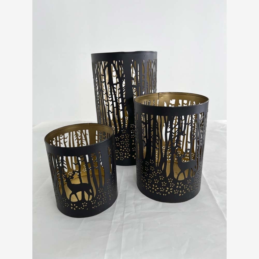 Windlicht D zwart/goud Set van 3 stuks
