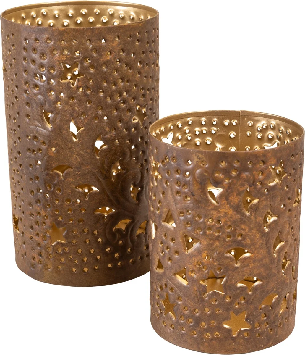Lantaarn Wave brown antique, set van 2